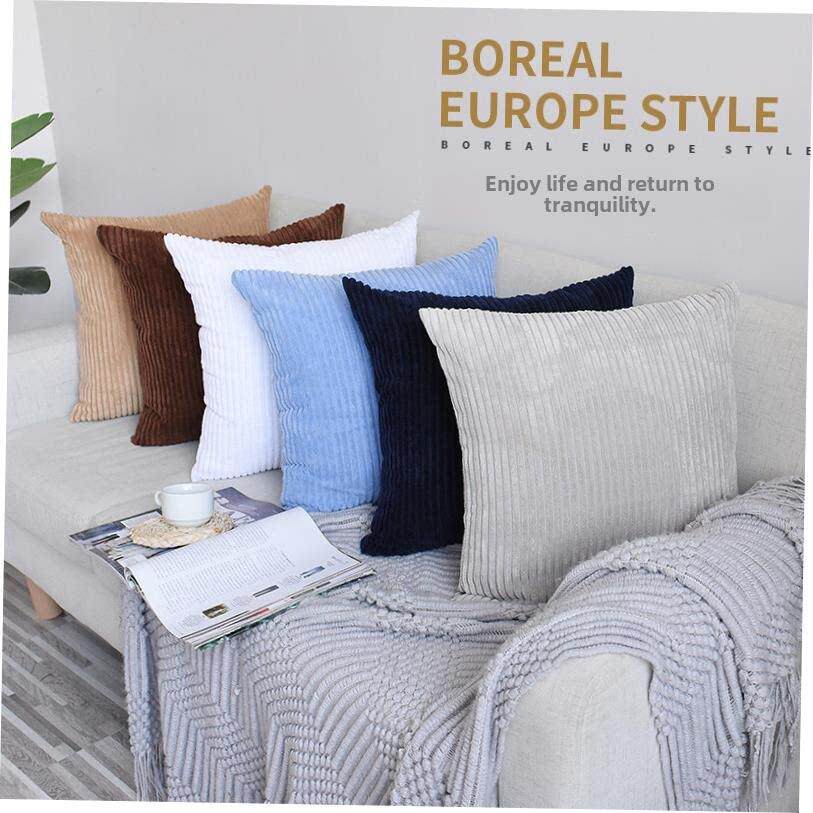 Nordic sofa pillow cushion cover corduroy striped pillowcase图片
