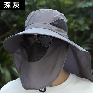 夫帽季防紫外线子钓鱼遮脸护颈一体男防晒帽大檐太阳帽