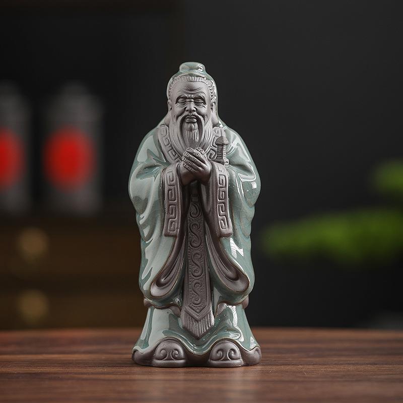 孔子茶宠摆件历史人物孔夫子陶瓷雕像书房茶室茶桌博古架装饰摆设