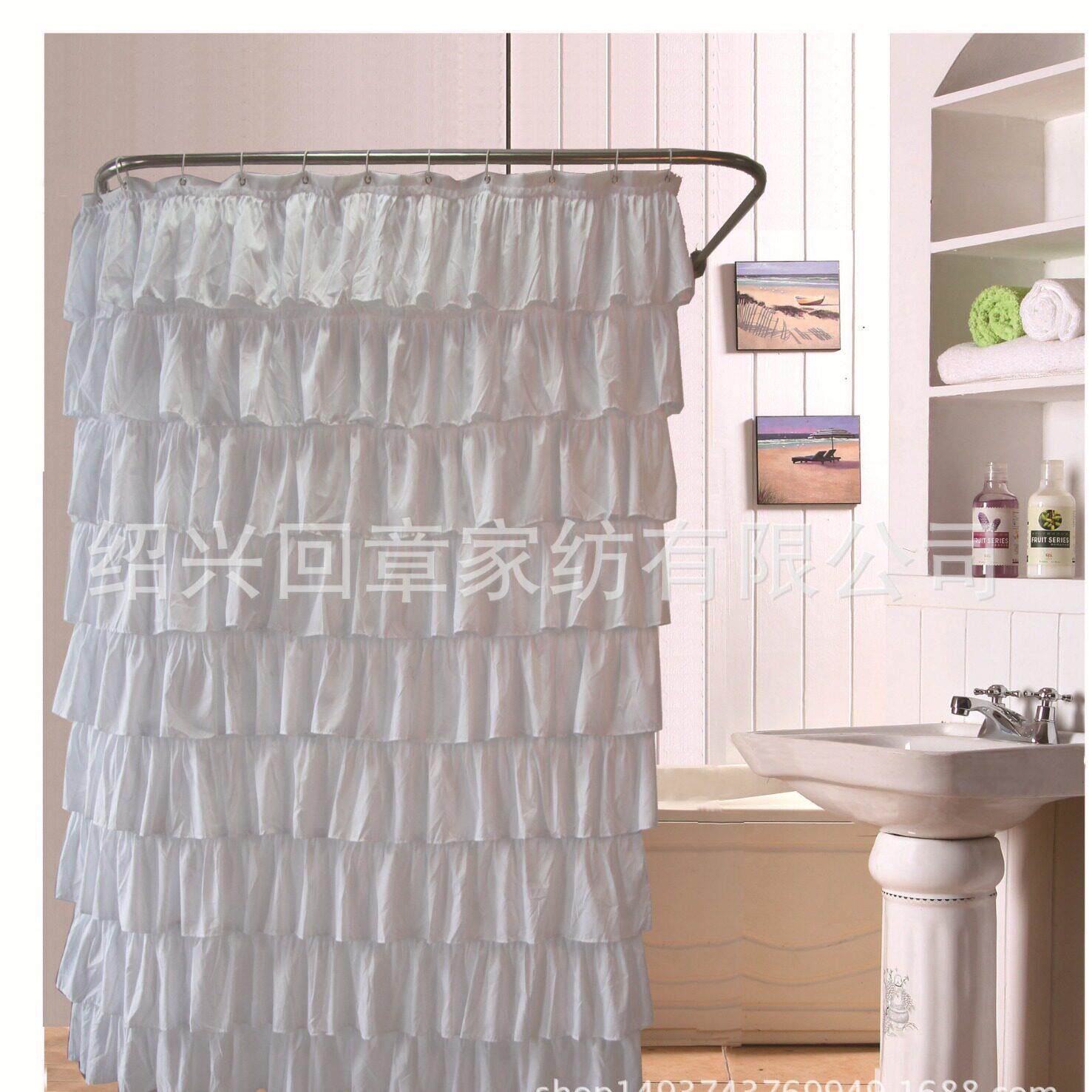大花边纯手工防水防霉浴帘  涤纶布  送C塑料挂钩浴室帘 厂家直销