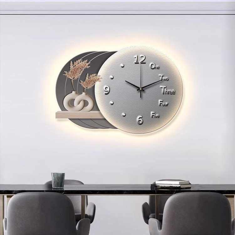 现代轻奢餐厅装饰画钟表画饭厅创意时钟挂件餐桌墙面花瓶带灯挂画,家居饰品,现代装饰画,淘宝优惠券,粉丝福利购,淘宝优惠卷