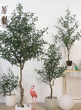 北欧ins彷真绿色植物盆栽橄榄树落地大型假植物摆件室内家居装饰