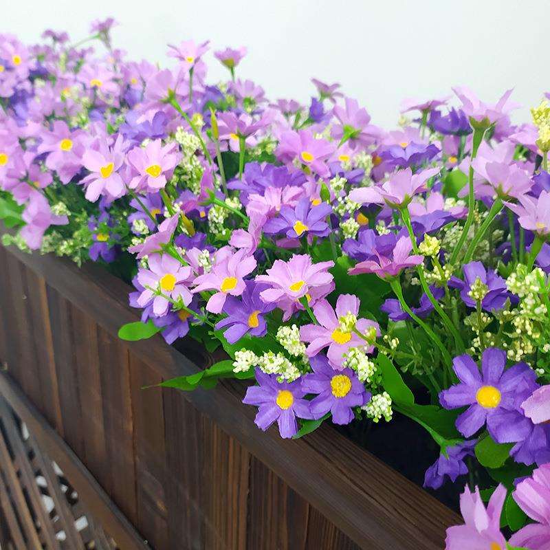 仿真花小雏菊户外假花绢花塑料花绿植花箱花槽长条栅栏插花装饰