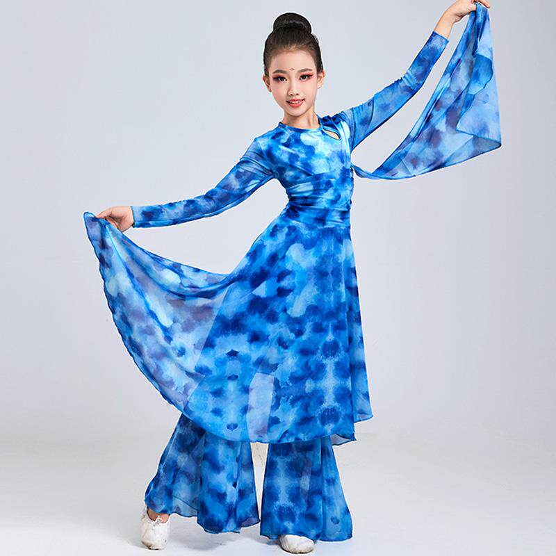 正品有个地方故乡舞蹈服叫演儿童一古典舞出服飘逸中国风扇子表演