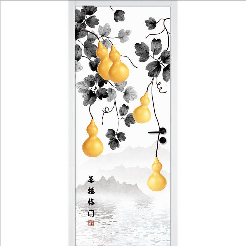A6L吉祥五葫芦入户门贴纸整张卫生间玻璃门贴画壁纸自粘玄关墙壁