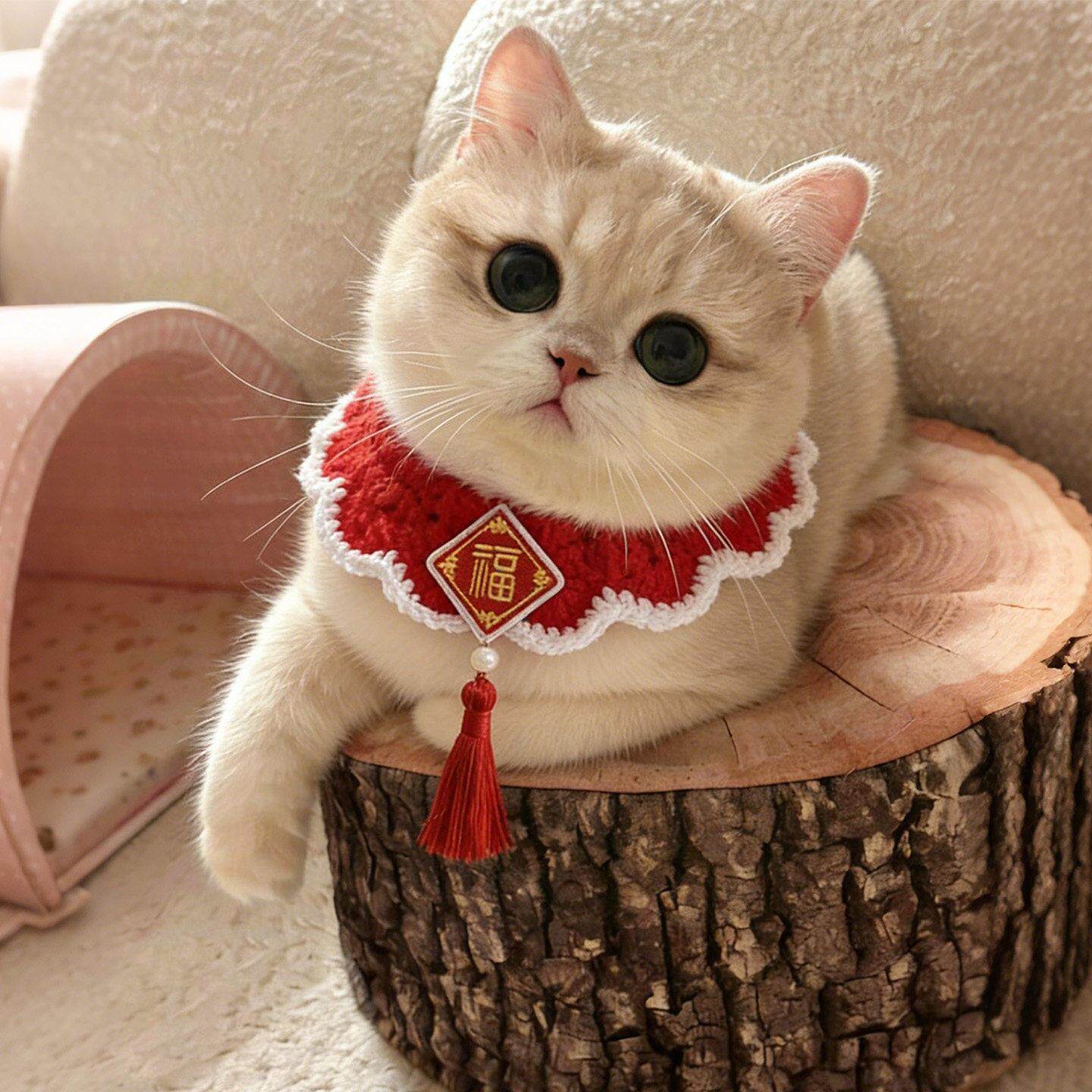猫咪围脖可爱饰品宠物新年项圈布偶猫狗狗编织围巾围兜喜庆口水巾