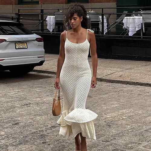 Strap Women's Beach Knitted Strap Cake Long Dress Female