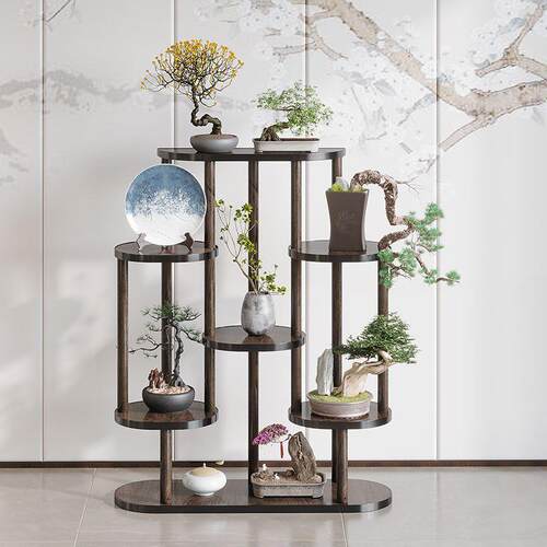 新中式博古架简约现代茶架展示架茶室置物架盆栽放置架客厅花架子