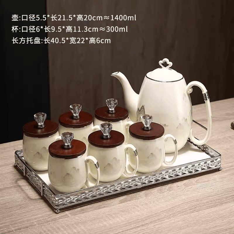中式轻奢乔迁茶具整套陶瓷水具茶杯家用水壶套装客厅待客水杯杯子