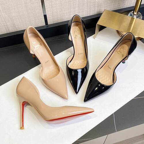 New 2025 Autumn Black Patent Leather Pointed Women's High