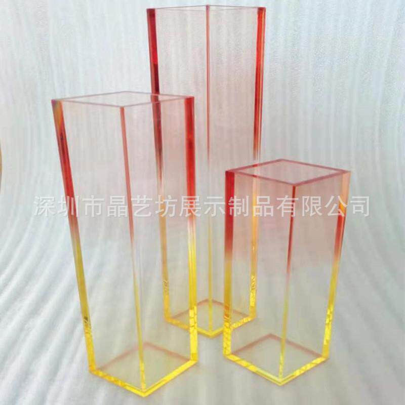 亚克力家具工厂亚克力彩色渐变花器透明彩色染色花瓶