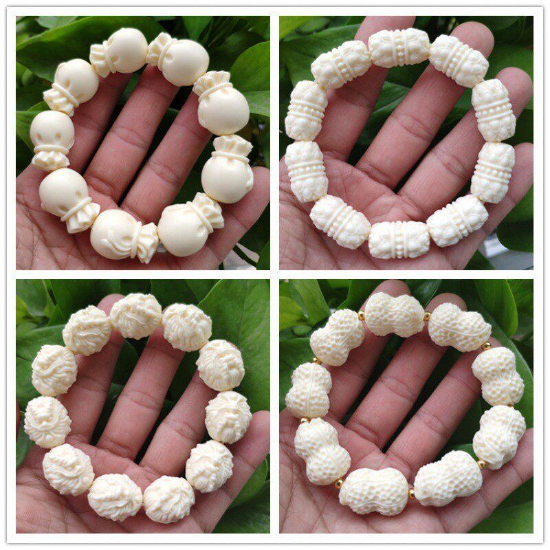 2026象牙果雕刻手串金蟾貔貅钱袋花生回纹珠莲花观音达摩十八罗汉