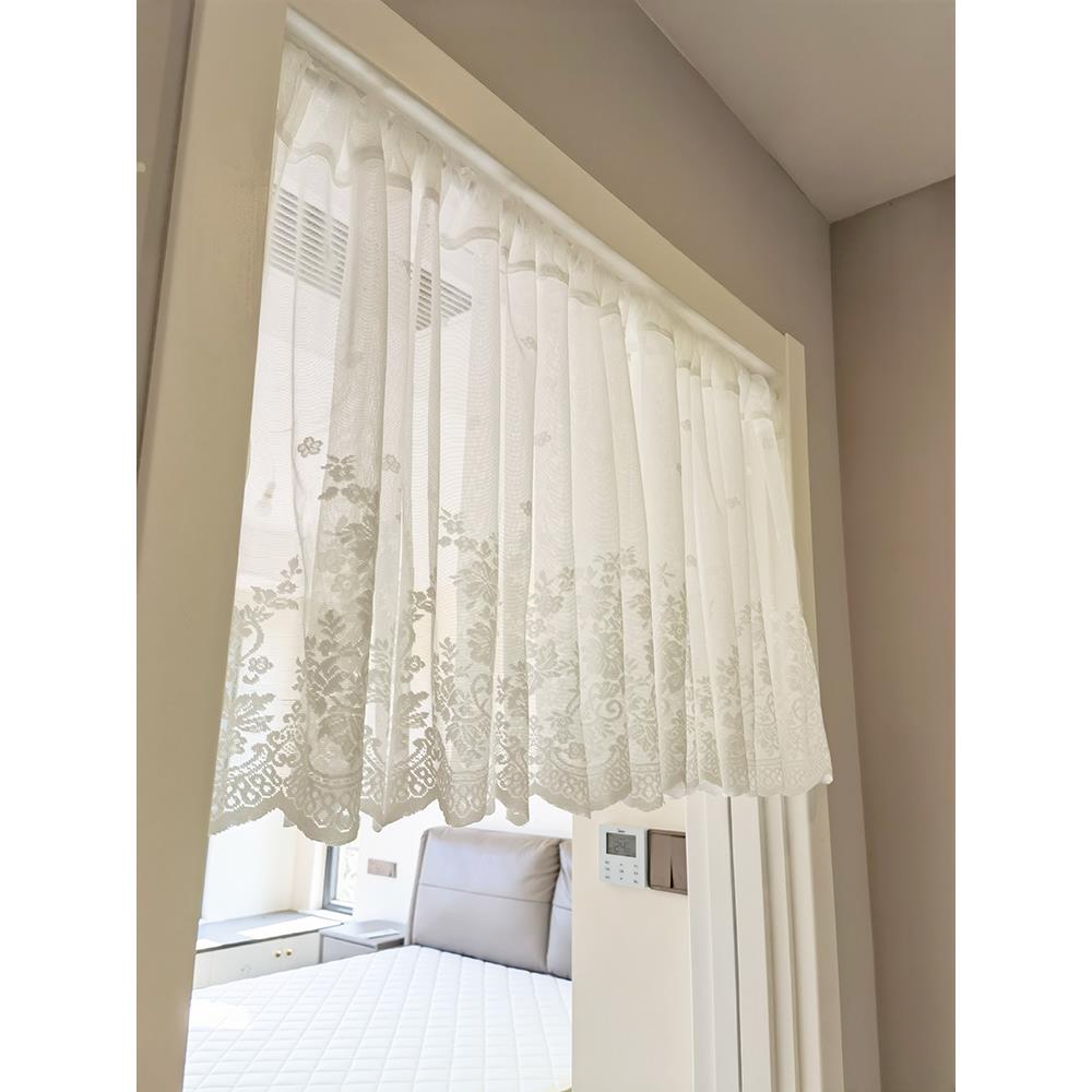 纱帘纱帘白色蕾丝田园美式半帘小窗帘飘窗帘短门帘门帘隔断窗免打