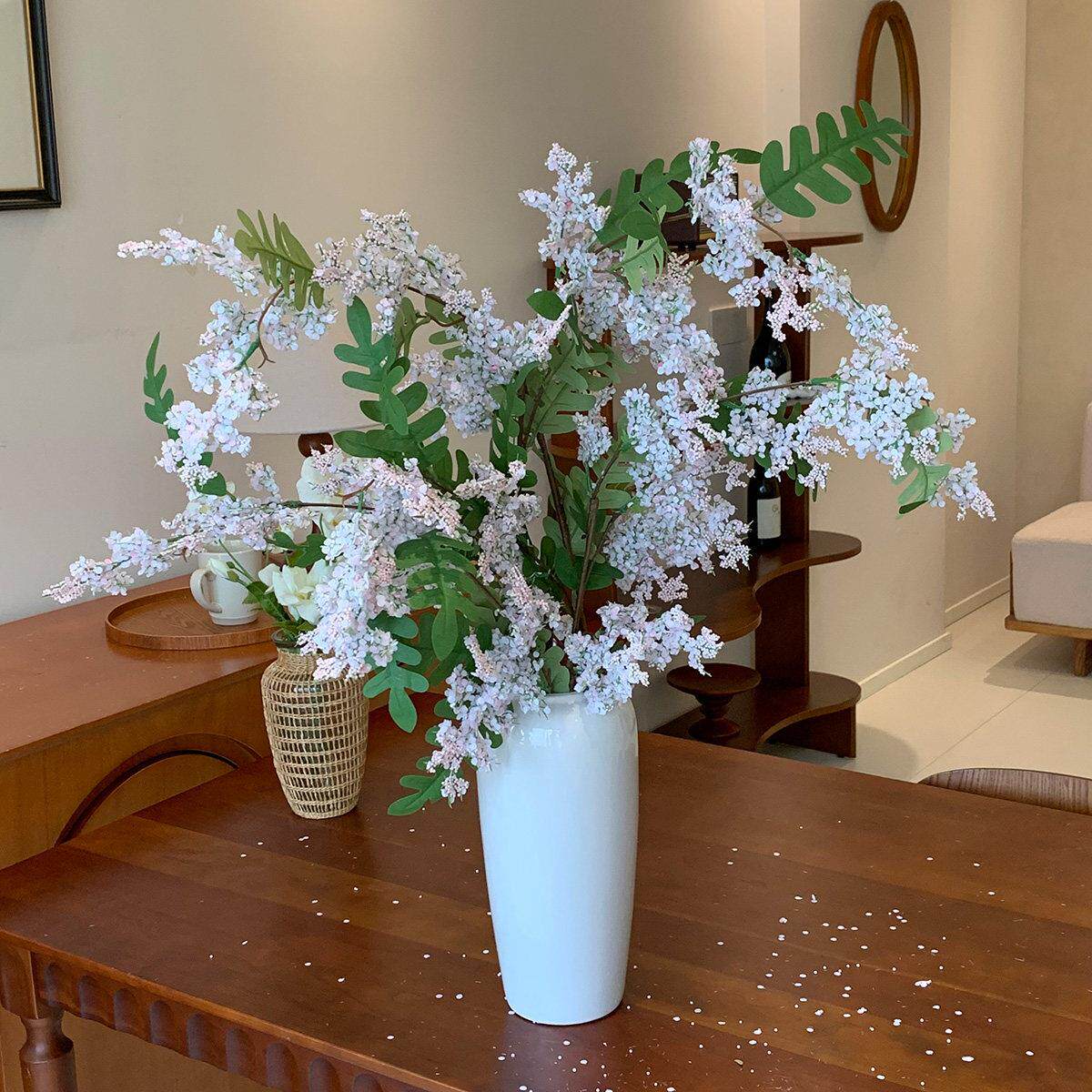 槐蕊彷真花高级感逼真假花装饰陶瓷水培花瓶摆件客厅插花干燥花花