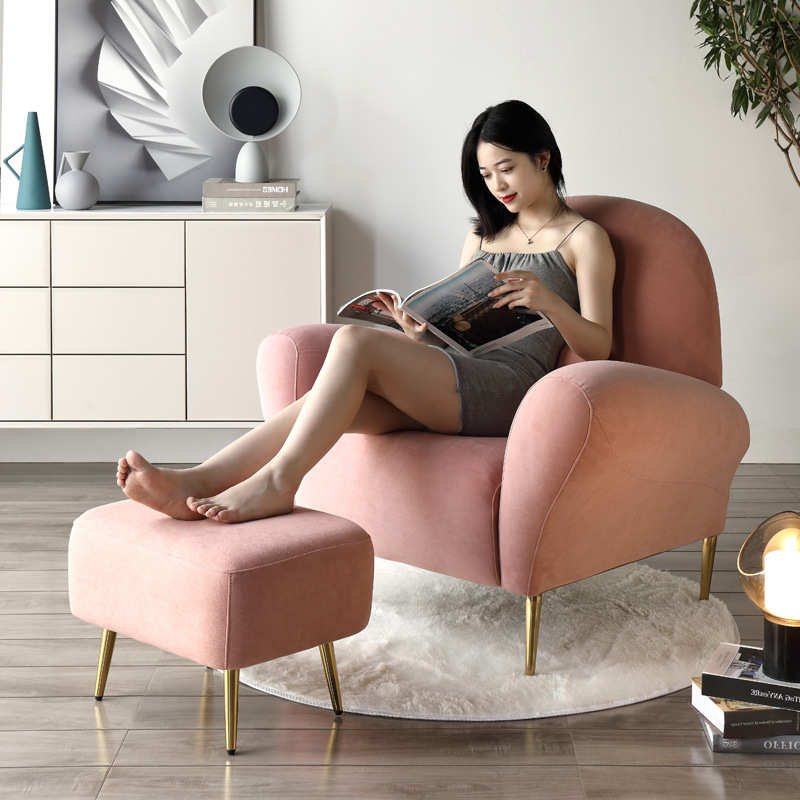 北欧单人沙发轻奢老虎椅客厅阳台布艺沙发美式休闲椅子卧室化妆椅