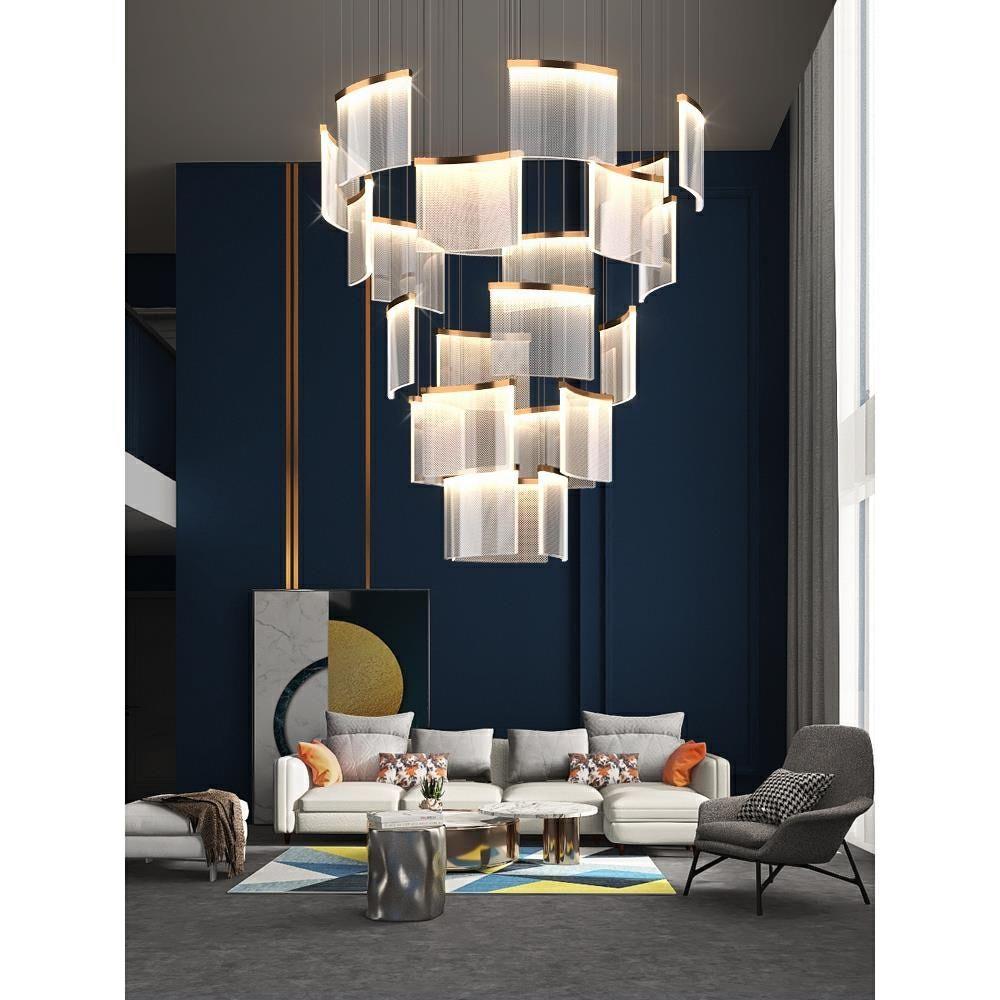 s空%复式楼吊灯别大客厅酒店859墅二层大堂中简约大气楼梯长吊灯