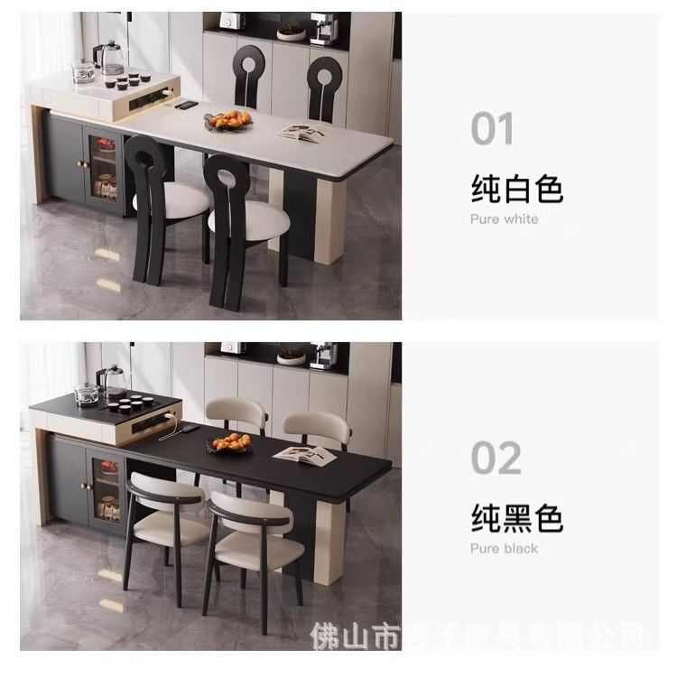 岩板实木岛台餐桌一体伸缩多功能小户型高端现代中岛简约家用桌子