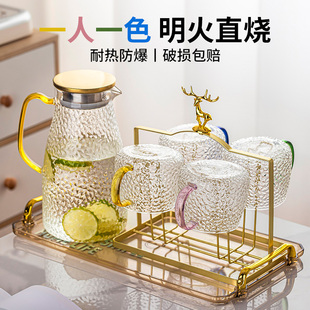 家庭待客茶具玻璃杯耐高温冷水壶带托盘乔迁水具套装 水杯家用套装