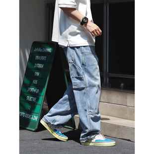 Sigbreak日系复古B01水洗宽松双膝伐木cleanfit工装直筒牛仔裤男