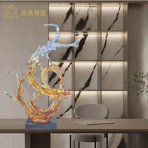 现代轻奢创意透明树脂浪花酒店客厅玄关样板间软装雕塑工艺品