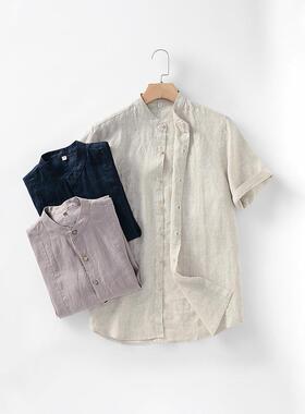 Linen men's standing collar linen shirt linen short