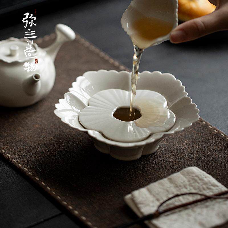 弥言草木灰蓄水壶承手工陶瓷花口茶盘家用小型干泡盘养壶店功夫茶