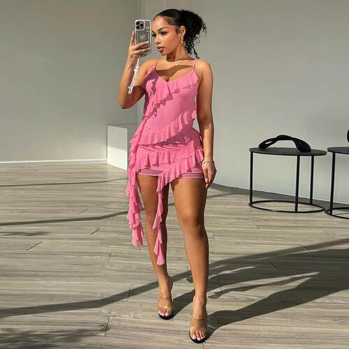 Women's summer camisole ruffle edge dress