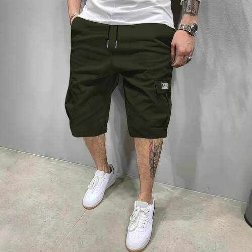 Men's 3-Pack Black Navy Olive Cargo Shorts with Decorative