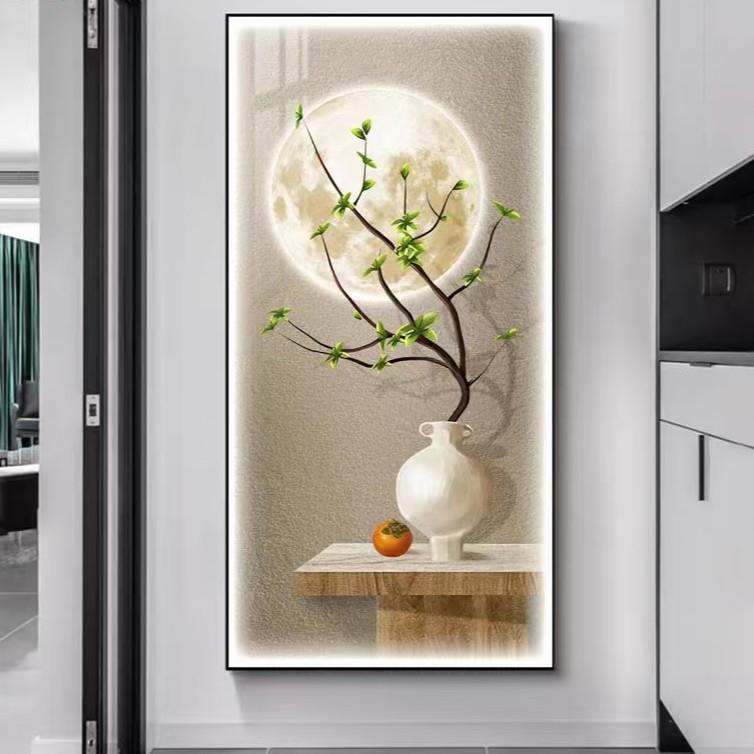 中式廊轻奢玄装饰画九鱼01图入户对门挂正画关走过道壁灯画大气正
