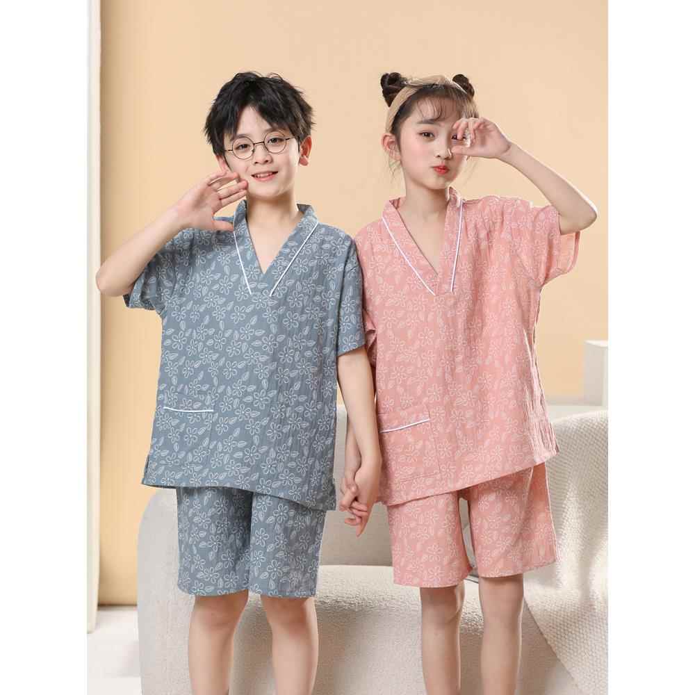 儿童男汗蒸服棉2岁宝宝童女服孩亲子浴高TUK档大童纯小童双层棉睡