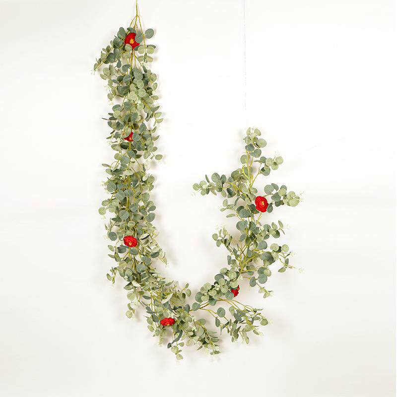 鸿禹 仿真金钱叶藤条 加密尤加利叶红玫瑰藤条家居装饰品墙面挂饰