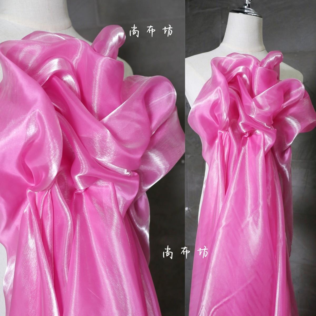 桃粉色亮光缎面半透明高透气 软衬衣披肩外套汉服服装南韩纱面料