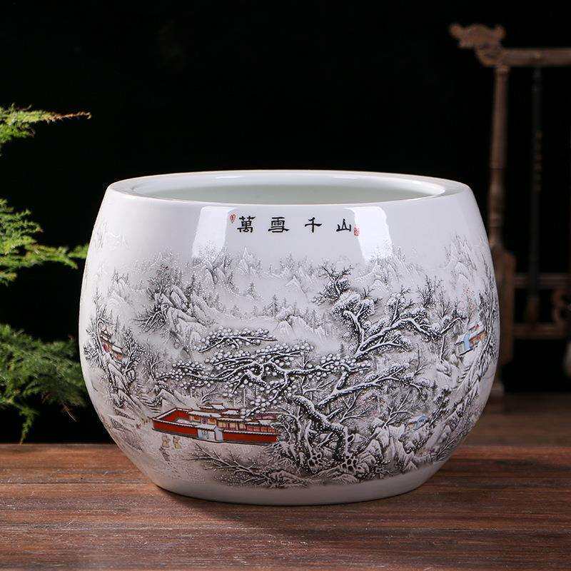景德镇陶瓷器粉彩聚宝盆缸家居创意装饰品摆件客厅电视柜玄关摆设