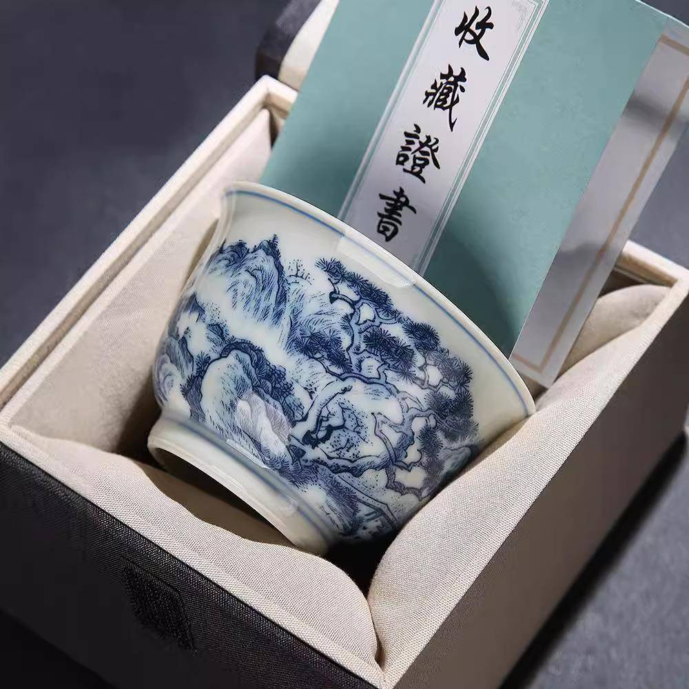 茶杯复古青花瓷满彩主人杯仿古釉中式品茗单杯个人专用茶具