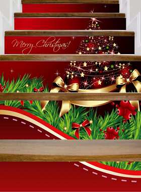 圣诞节新款居家装饰3D楼梯贴纸自粘高清台阶地贴可移墙贴LT075