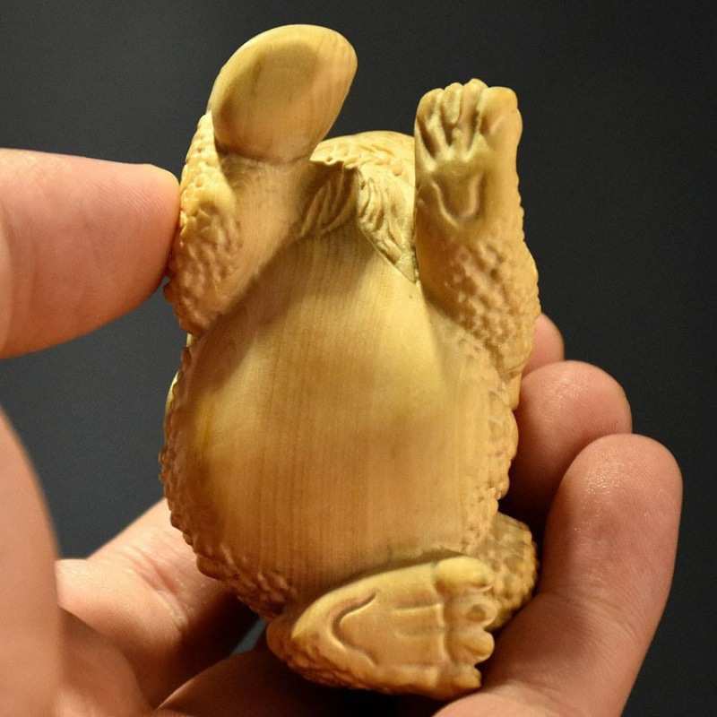 黄杨木雕三足金蟾手把件 实木雕刻蟾蜍文玩摆件茶宠装饰工艺品