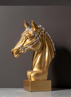 轻奢高档马头模型办公室马首摆件酒店会所家居客厅酒柜工艺装饰品