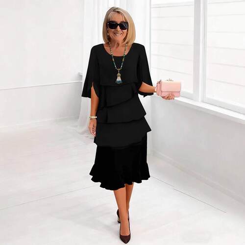 Cake skirt women's slimming round neck dress for women