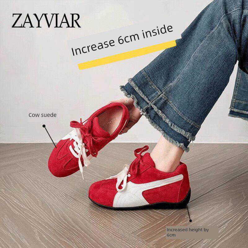 法国Zayviar女士内增高跑鞋2025秋季新款道德训练鞋覆古休闲运动