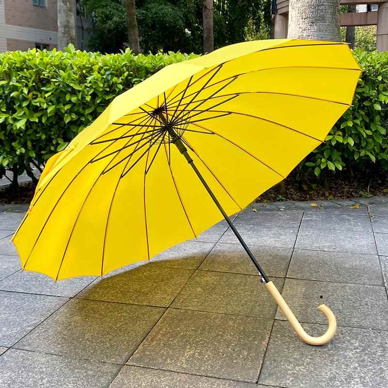 高档定16骨女韩版纯黄色10直5cm小清新纤维抗风加大杆长柄伞制log