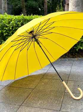 正品16骨韩版纯黄色105cm小清新维风女抗加大柄直纤杆长伞定制log