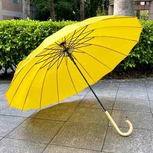 正品 纯黄色105cm小清新维风女抗加大柄直纤杆长伞定制log 16骨韩版