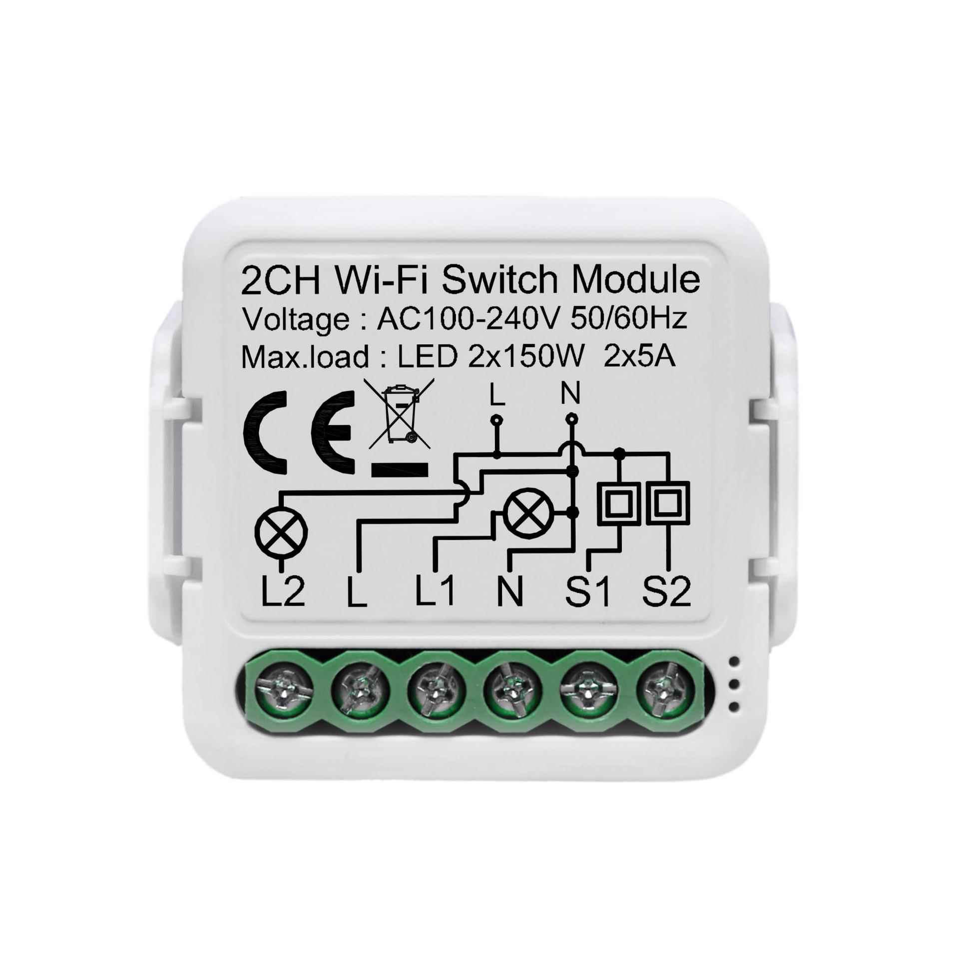 涂鸦智能通断器2路双控 TUYA WIFI开关模组 APP控制 迷你型改装件