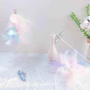 322只猫长逗猫棒五彩七羽毛咪铃铛猫玩具耐咬自嗨超仙钓鱼竿猫用