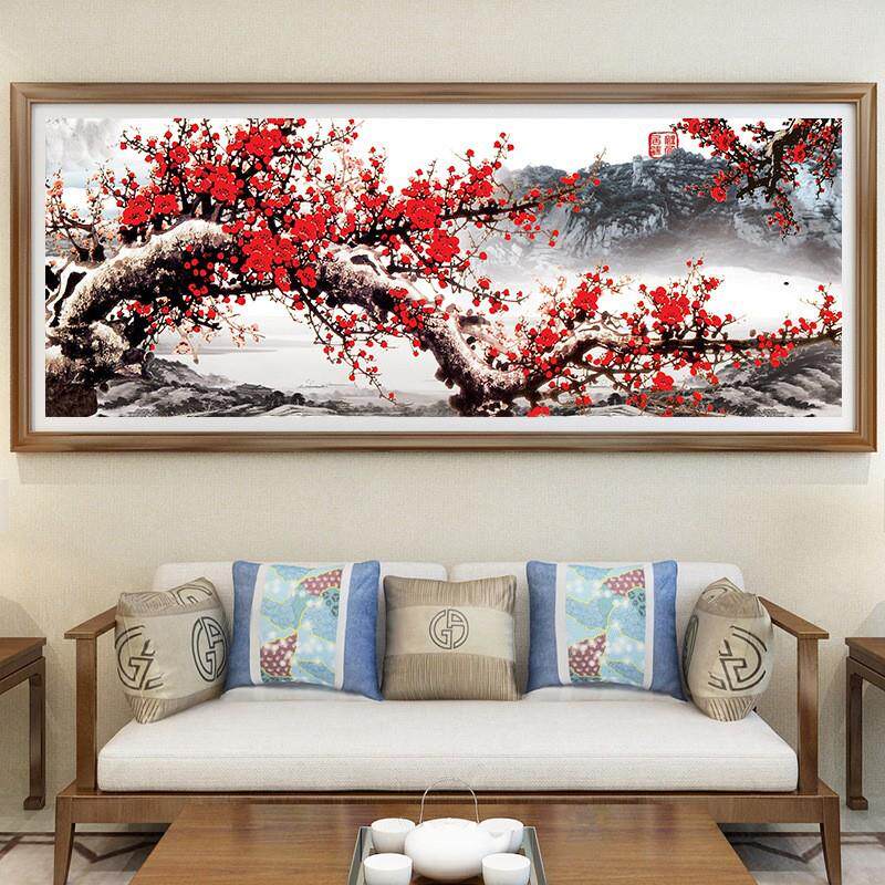 点贴钻钻石绣客厅大幅报春图风景梅花图满钻钻石画中国风
