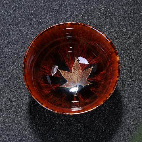 窑变枫叶杯 天目建盏茶杯斗笠杯礼品单杯茶碗陶瓷主人杯