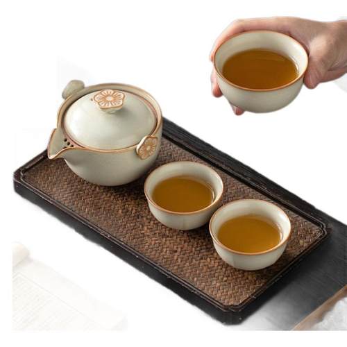 米黄汝窑旅行功夫茶具logo户外便携式茶杯小套装快客杯收纳包