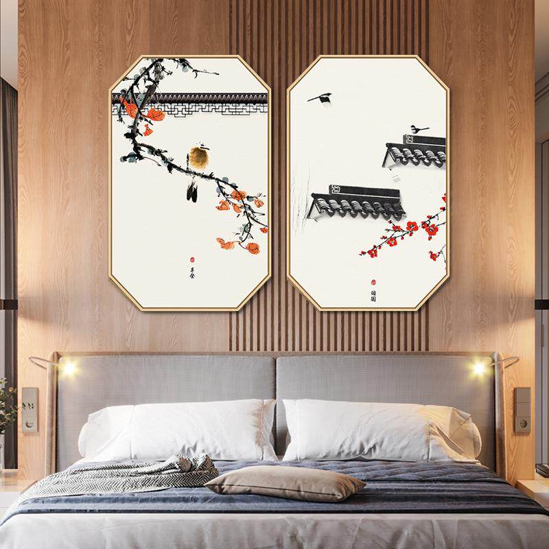 院前红花盛新中式简约壁画中国风禅意茶室国画客厅装饰画玄关挂画