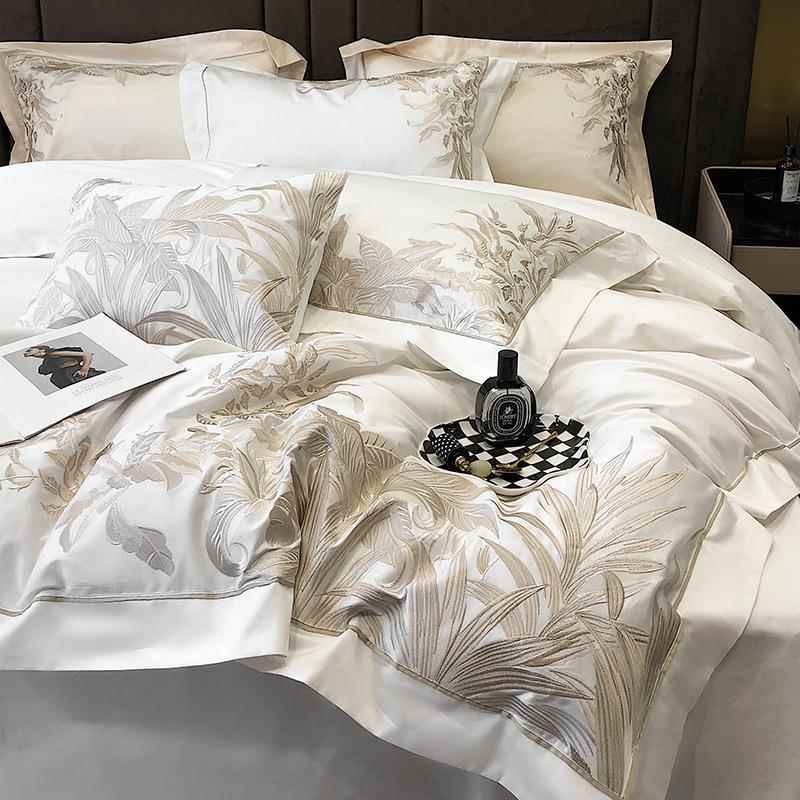 高端轻奢纯棉四件套180支长绒棉A类全棉床上用品高档刺绣床单被罩