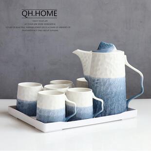 正品 客厅冷水茶具水杯 千汇居渐变陶套瓷水套装 家用耐壶热壶茶杯装